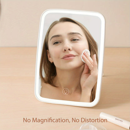 LED Desktop Makeup Mirror Adjustable Brightness USB Charging
