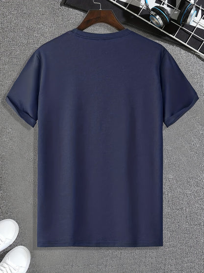 Mens Geometric Print Crew Neck T-Shirt - Soft Slight Stretch Polyester Fabric, Casual Short Sleeve Tee for Summer Spring Fall, Unique Applique Artwork, Machine Washable, Perfect Gift