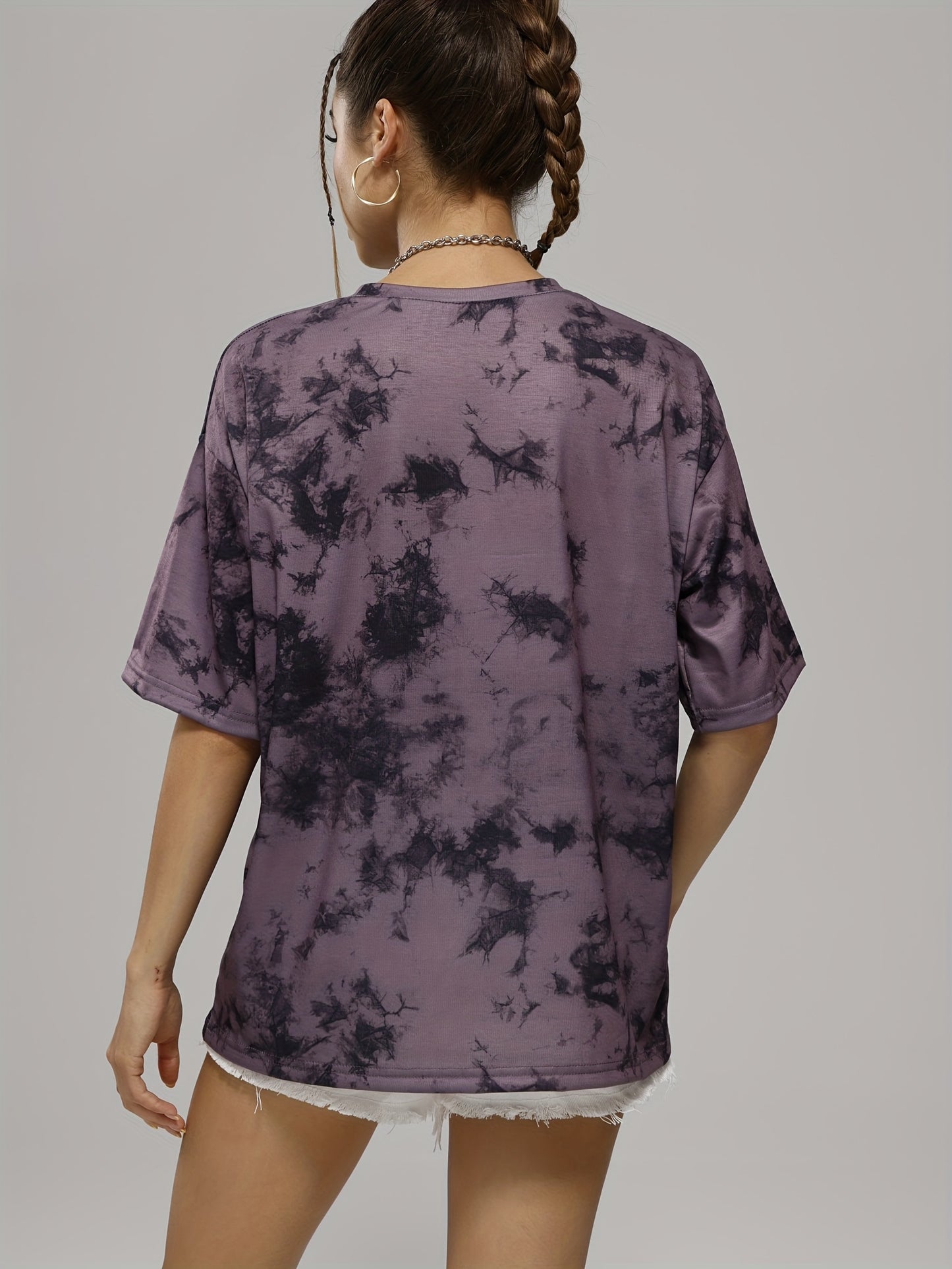 Women's Tie Dye Letter Graphic Tee, Casual Loose Sports Crew Neck T-shirt, Women's Tops