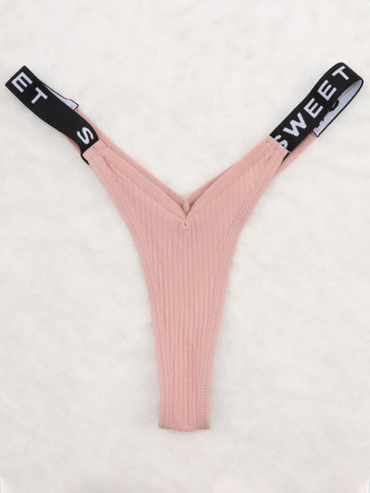 thong panties - Letter Print Tape Thong Panties - Comfort & Breathable Ribbed - Unleash Your Inner Confidence