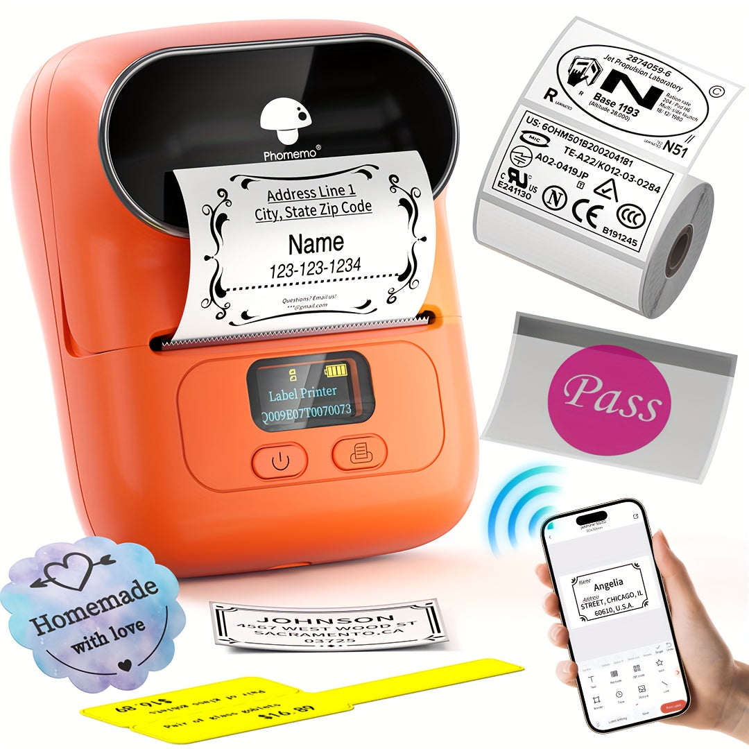 [Wireless | Portable] Phomemo Portable Wireless Thermal Label Printer M110 | Compact Wireless Barcode & Sticker Maker for Office, Retail, Jewelry Labels | Compatible with iOS & Android, Includes 1 Roll of 40×30mm Labels, Rec