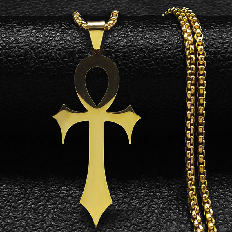 1pc Easter Goth Egyptian Cross Ankh Key Of Life Necklace Stainless Steel Black Color Amulet Religious Necklaces Gothic Jewelry Gift N7078