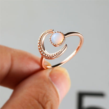 Personality Colorful Moonstone Open Adjustable Ring Temperament Retro Female Hand Accessories