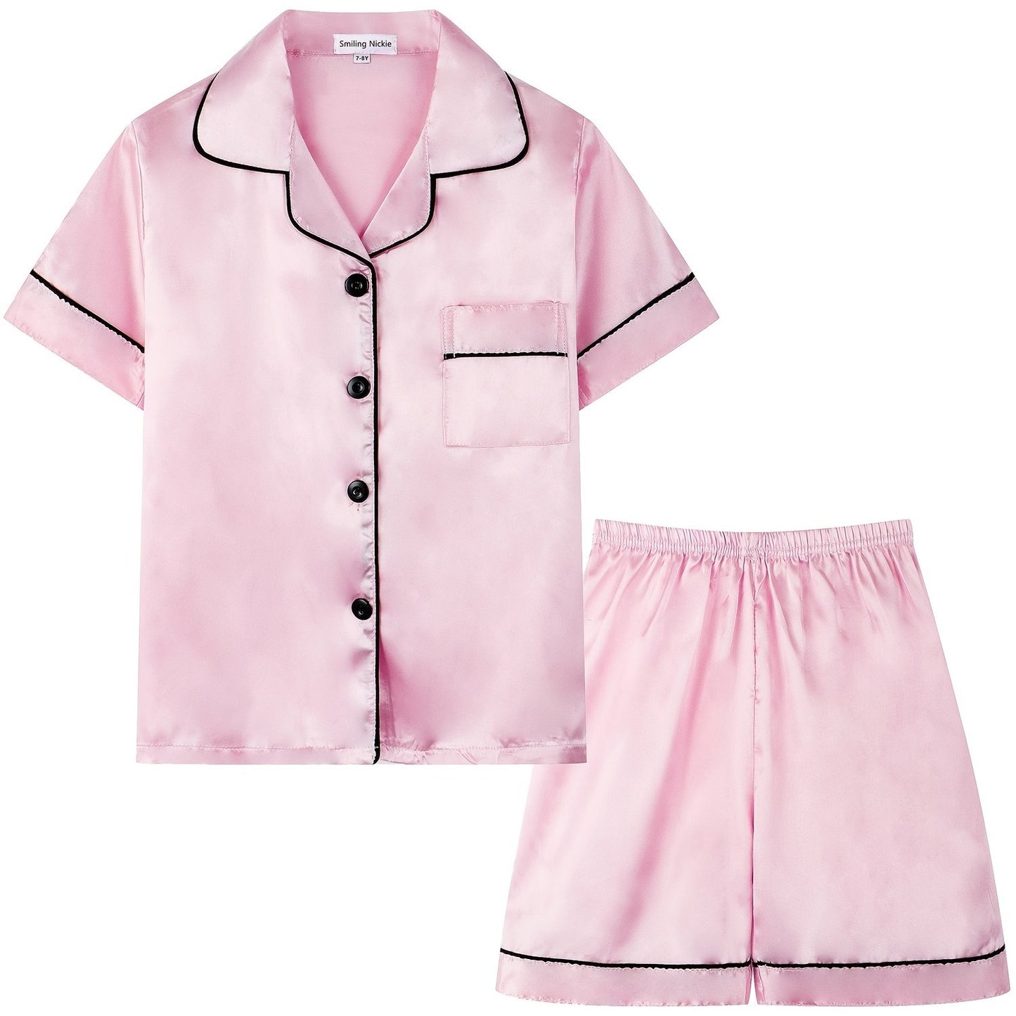 2pcs Girls Pajamas Outfit V-neck Button Casual Short Sleeve Top & Elastic Waist Shorts Set Kids Summer Clothes