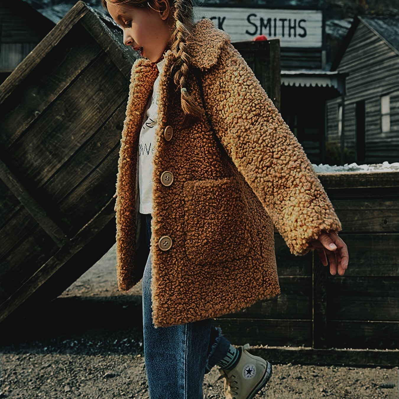 Girls' Cozy Fleece Jacket - Two-Tone Color Block with Plush Lining, Long Sleeves & Button Front, Casual Korean Style Winter Outerwear for Youngsters, Youngsters'S Winter Jacket | Buttonup Front Jacket | Plush Lining Jacket