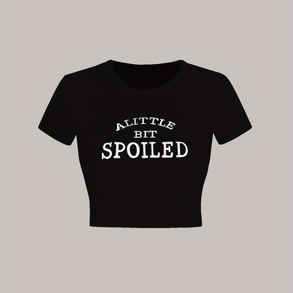 Letter Embroidery Crop T-Shirt, Y2K Short Sleeve T-Shirt For Spring & Summer, Women's Clothing