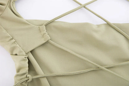 DIWU Long Sleeve Sexy White Bodycon Bouncy Dress Women Square Neck Ruched Backless Straps Elegant Mini Dresses
