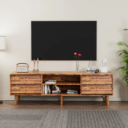 63 Inch TV Stand Features Vintage-style and Bevel Design, TV Stand with Drawers, Entertainment Center