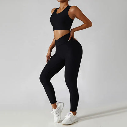 PASUXI Seamless Ribbed Workout Outfits for Women 2/4 Piece Sport Bra High Waist Shorts Yoga Leggings Sets Fitness Gym Clothing