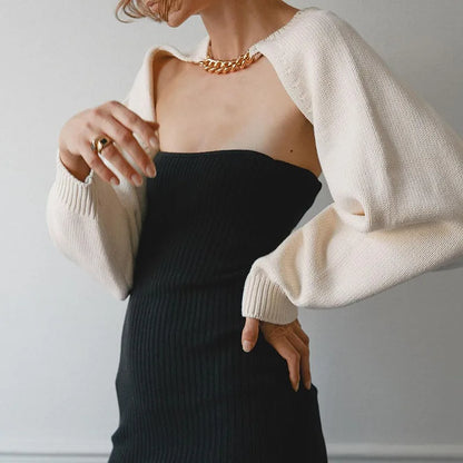 Tossy White Women Sweater Shrugs Cropped Top Full Lantern Sleeve Knitwear Pullover Sexy Summer High Street Outwear 2023 Spring