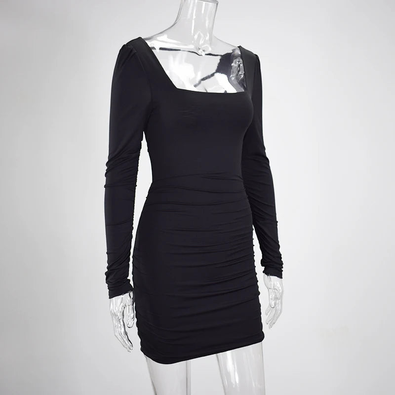 NewAsia Double Layers Sexy Dress Women Long Sleeve Club Dresses Backless Lace Up Ruched Dress Casual White Mini Bodycon Vestidos