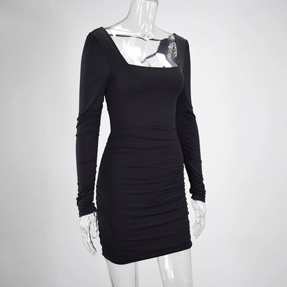NewAsia Double Layers Sexy Dress Women Long Sleeve Club Dresses Backless Lace Up Ruched Dress Casual White Mini Bodycon Vestidos
