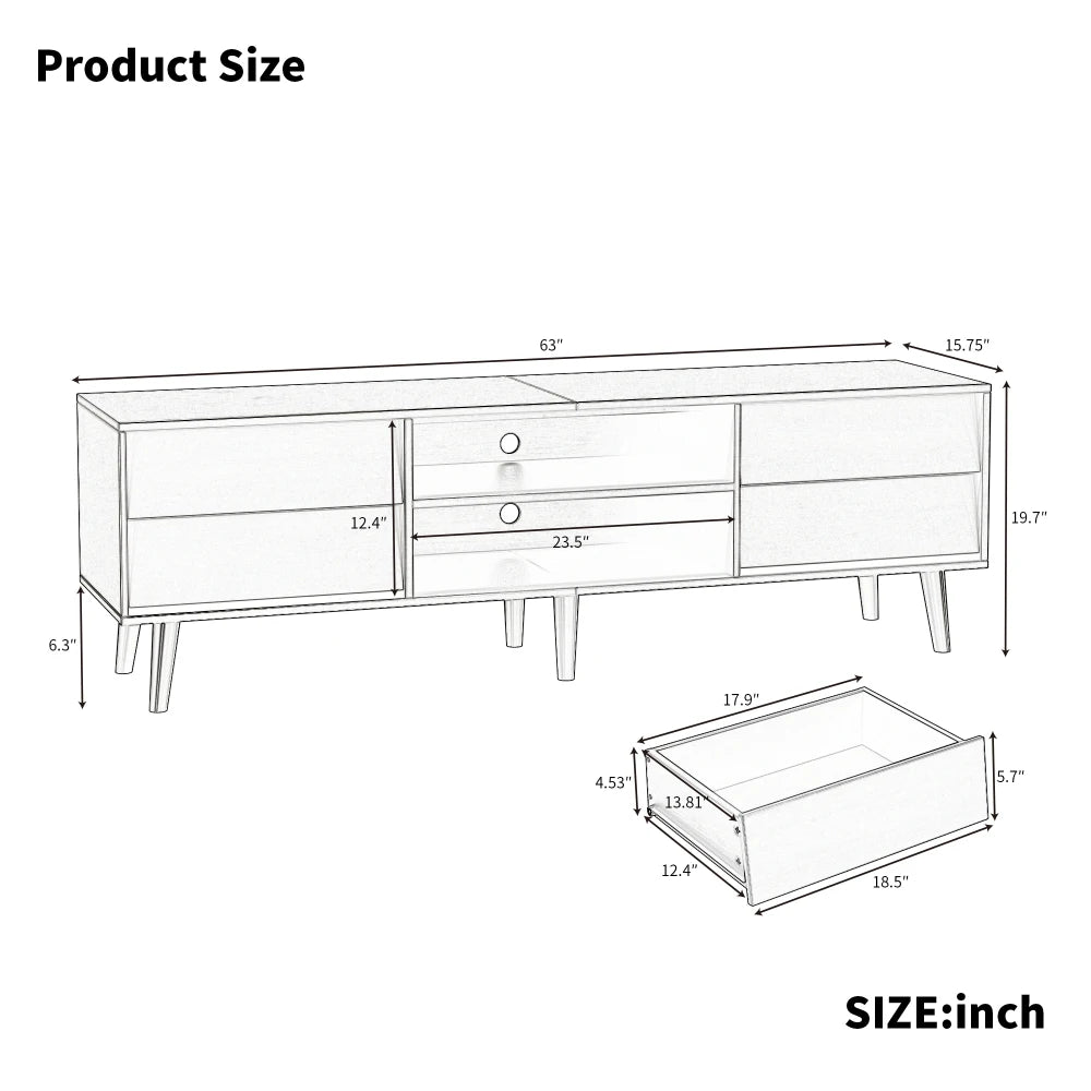 63 Inch TV Stand Features Vintage-style and Bevel Design, TV Stand with Drawers, Entertainment Center