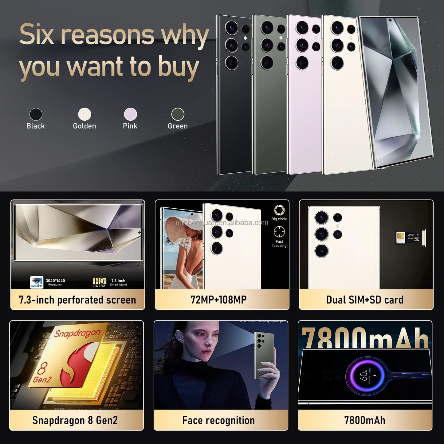 2024 New Original S24 ultra 5g Smartphone 16GB+1TB 7.3 Inch Cellphones Android 13.0 Gaming Mobile Phones