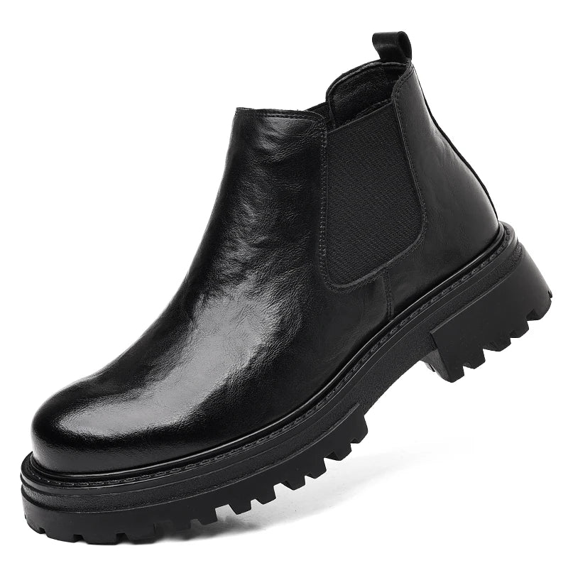 Cowhide Genuine Leather Ankle Boots Comfortable Real Cook Leather Dress Shoes Handsome Classy Slip on Men Boots