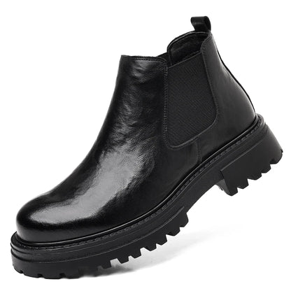 Cowhide Genuine Leather Ankle Boots Comfortable Real Cook Leather Dress Shoes Handsome Classy Slip on Men Boots