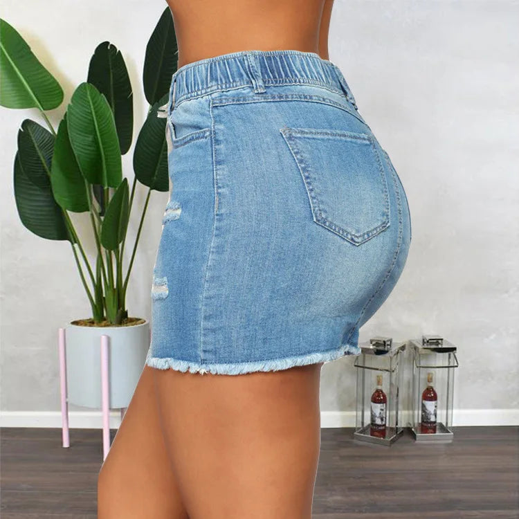 2023 Summer Wear Solid Color Temperament Commuting Sexy Girls Blue Mini Casual Denim Skirt
