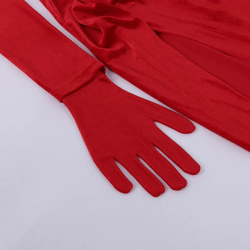 Sexy V Neck Long Sleeve High Split Long Maxi Dress Night Club Prom Wedding Party Dresses Women Evening Elegant Red Velvet Dress