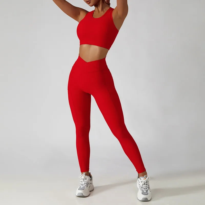 PASUXI Seamless Ribbed Workout Outfits for Women 2/4 Piece Sport Bra High Waist Shorts Yoga Leggings Sets Fitness Gym Clothing