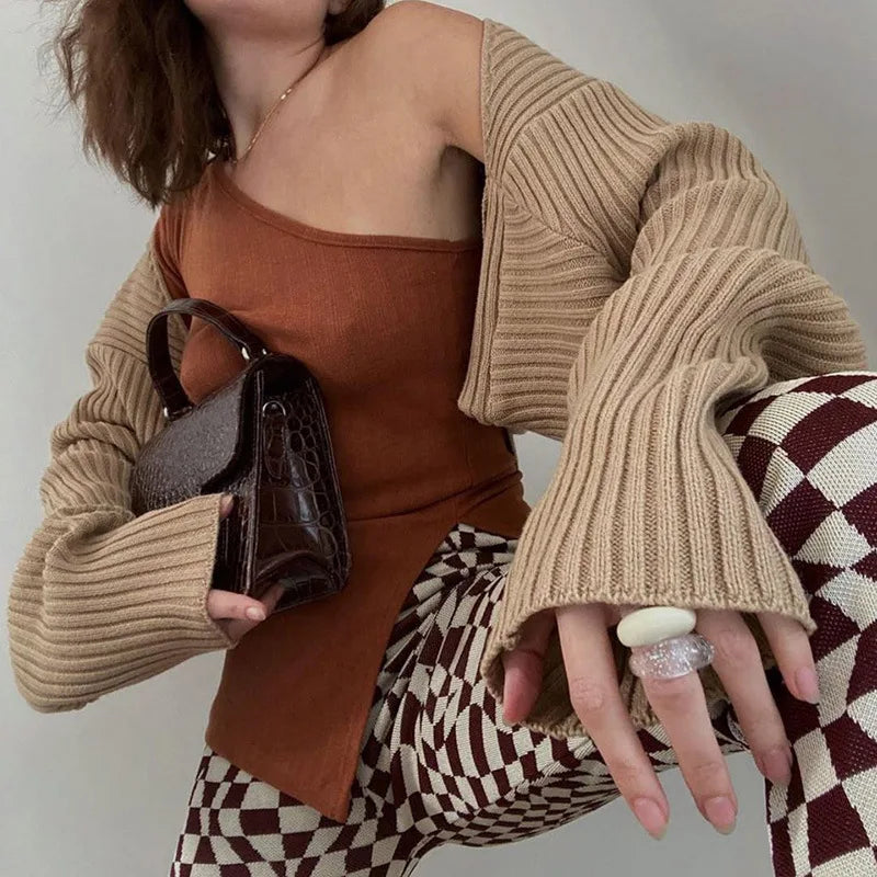 Tossy White Women Sweater Shrugs Cropped Top Full Lantern Sleeve Knitwear Pullover Sexy Summer High Street Outwear 2023 Spring