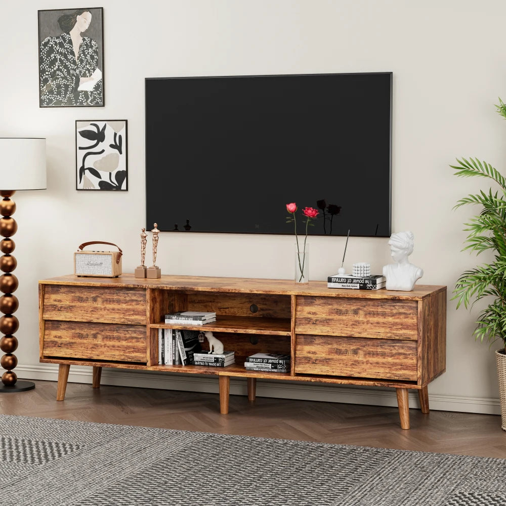 63 Inch TV Stand Features Vintage-style and Bevel Design, TV Stand with Drawers, Entertainment Center