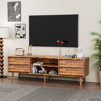 63 Inch TV Stand Features Vintage-style and Bevel Design, TV Stand with Drawers, Entertainment Center
