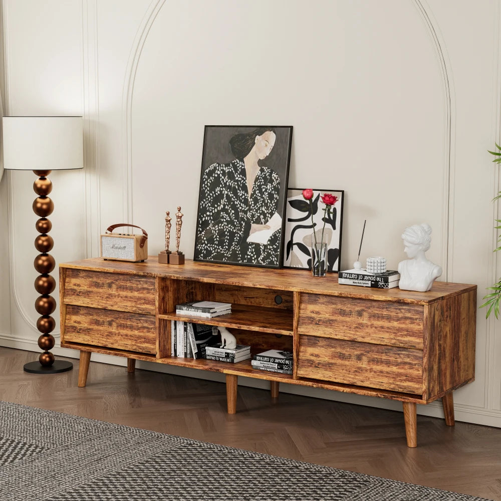 63 Inch TV Stand Features Vintage-style and Bevel Design, TV Stand with Drawers, Entertainment Center