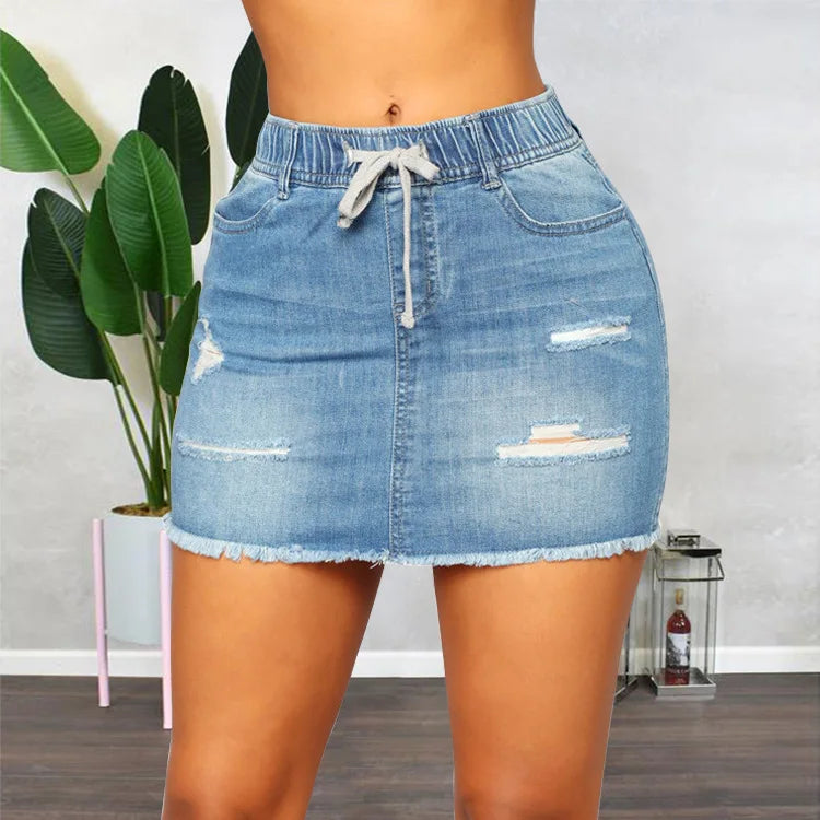 2023 Summer Wear Solid Color Temperament Commuting Sexy Girls Blue Mini Casual Denim Skirt