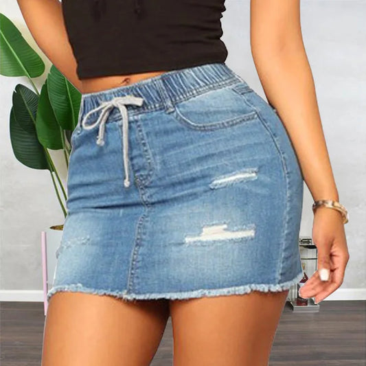 2023 Summer Wear Solid Color Temperament Commuting Sexy Girls Blue Mini Casual Denim Skirt
