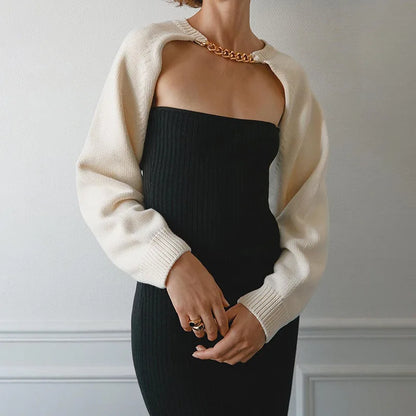 Tossy White Women Sweater Shrugs Cropped Top Full Lantern Sleeve Knitwear Pullover Sexy Summer High Street Outwear 2023 Spring