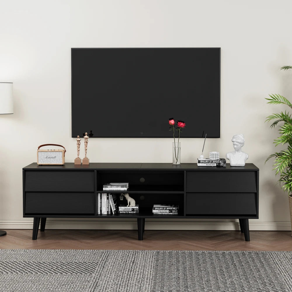 63 Inch TV Stand Features Vintage-style and Bevel Design, TV Stand with Drawers, Entertainment Center