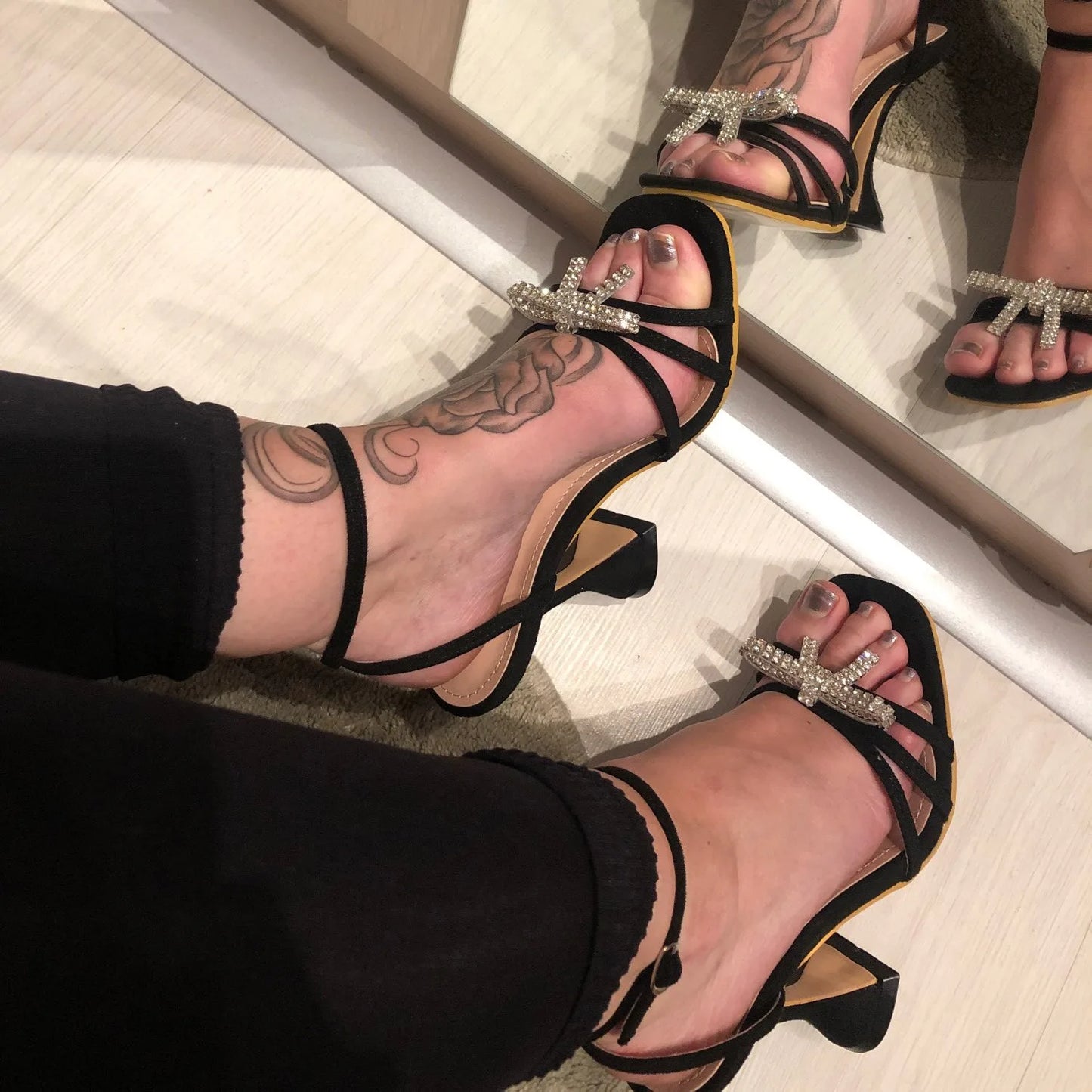 Women Summer Thin Heels Rhinestone Sandals Autumn Fashion PU Leather Insole Pumps Toe Buckle  Closure Sexy Summer Dress