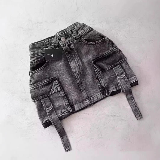 Euphoria Women Vintage Y2K Style High Street Pockets Sexy Skirts 2025 Spring Casual High Waist Vintage Hotsweet Mini Denim Skirt
