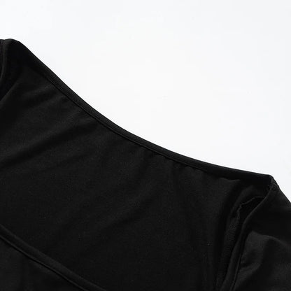 Spring New Mini Dresses Women Streetwear Fashion Long Sleeves Lace-up Split Dress Black Sexy Elegant Casual Slim Dresses Female