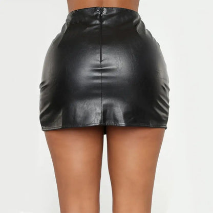 Leather Slim Mini Skirt Sexy Fashion PU Hot Short High Waist Skirt Korean Nightclub Faux Leather High Waist Split Skinny Skirt