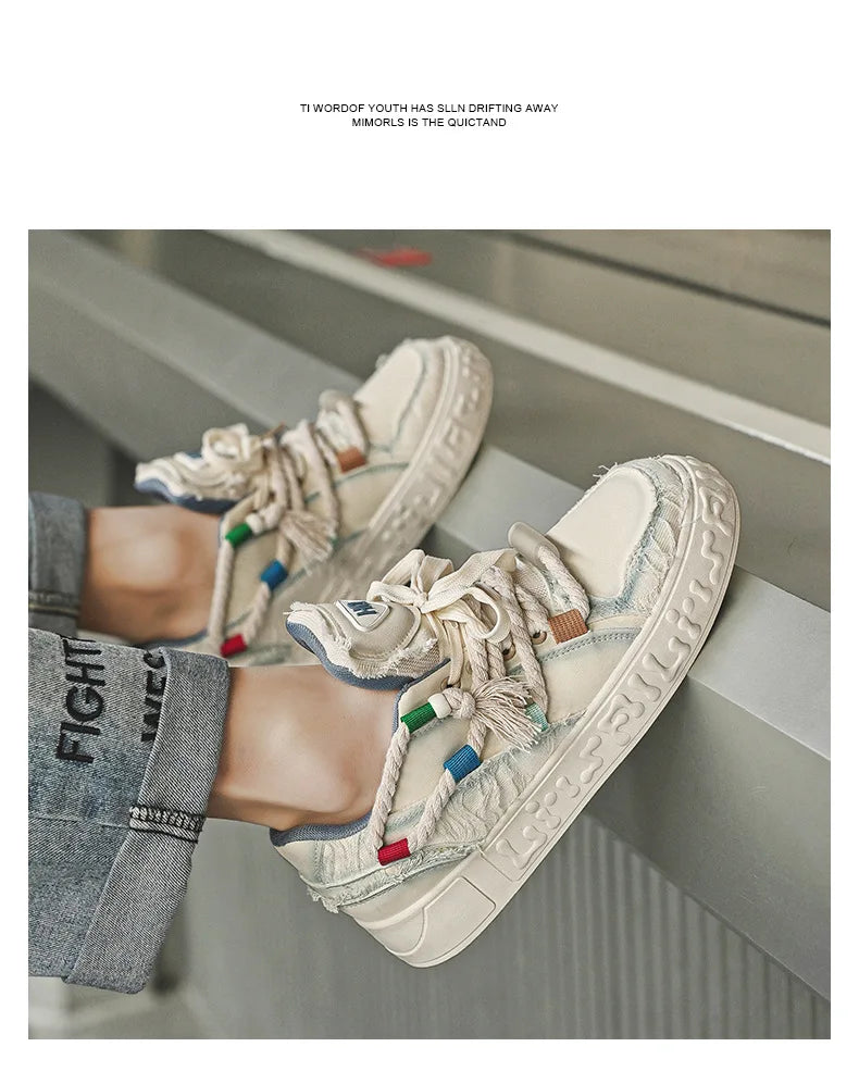 New Fashion Rope Chunky Sneakers Men's Casual Aesthetic Walking Shoes Man Stylish Vulcanize Trainer Male Brand Skateboard Shoes