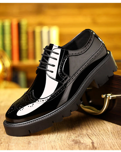 New Men Dress Shoes Elevator Shoes Genuine Leather Increase Business Lift Shoes Bright Upper For Man 8cm 10cm Heightening Shoes