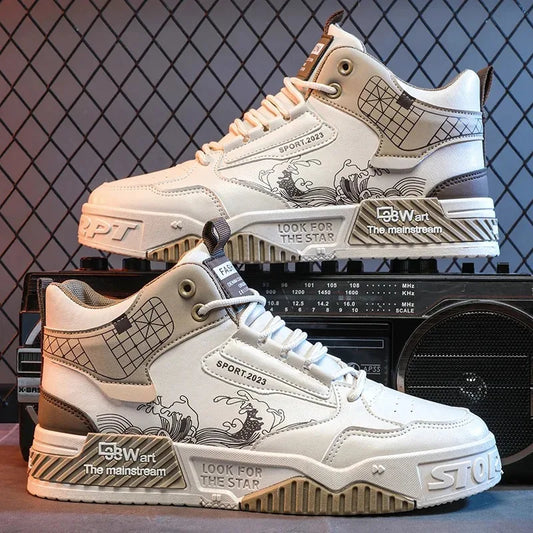 Pu Leather Sneakers Men's Ankle Boots High Top Vulcanized Shoes Casual Autumn Men Skateboard Shoes Street Youth Sports Shoes