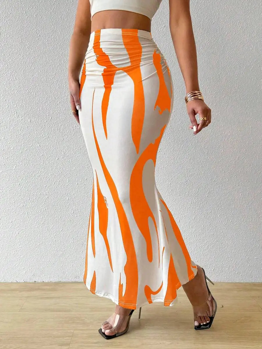 Women's Summer Bodycon Long Skirt Casual High Waist Zebra Print Slim Fit Skirt Elegant Fishtail Skirt