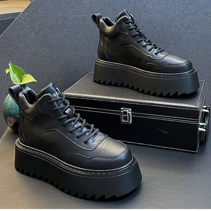2025 New Mens Shoes High Top Male Sneakers Leather Platform Shoes Comfortable Outdoor Men Running Shoes Breathable Tenis Hombres