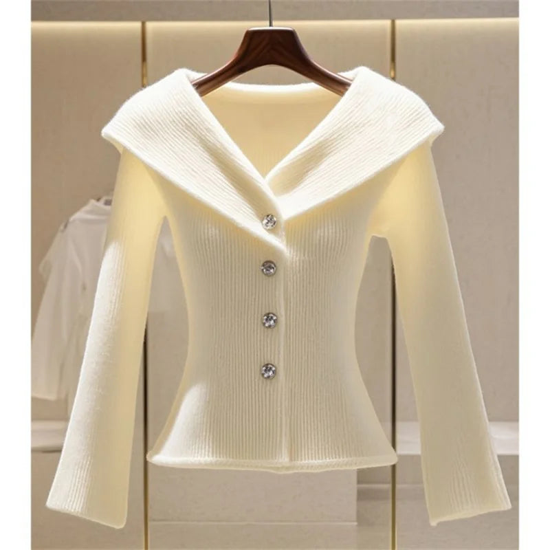Cardigan Sweaters Jacket Women Fashion Autumn New V-Neck Elegant High Quality Casual Coat Female Short Slim Knitted Ladies Tops