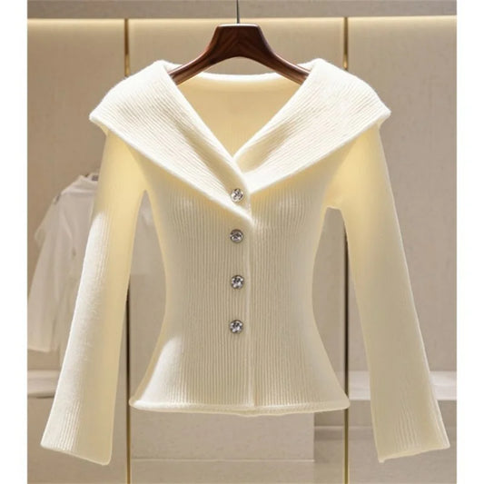 Cardigan Sweaters Jacket Women Fashion Autumn New V-Neck Elegant High Quality Casual Coat Female Short Slim Knitted Ladies Tops