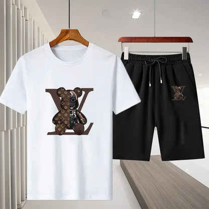 New 2025 summer leisure men's sports suit Outdoor hiking jogging men's short sleeve breathable T-shirt + shorts two-piece set