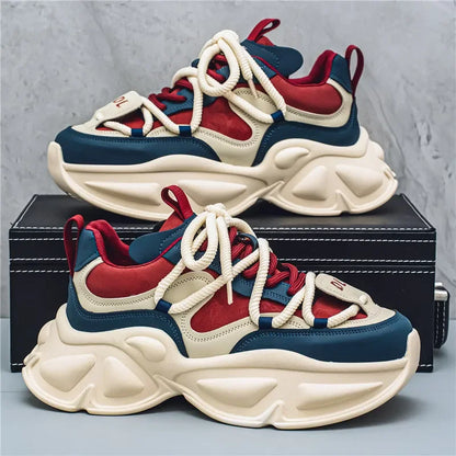 Chunky Sneaker Men Designer Sport Shoes Fashion Casual Microfiber Leather Fabric Breathable Height Increased Flat Platform Shoes