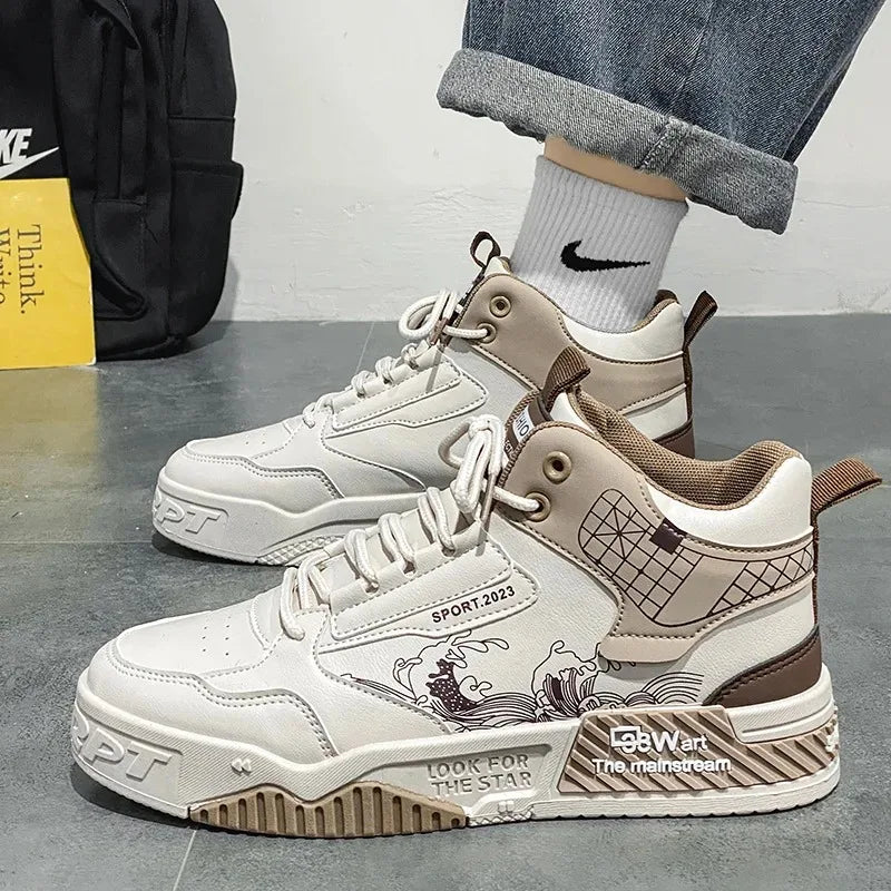 Pu Leather Sneakers Men's Ankle Boots High Top Vulcanized Shoes Casual Autumn Men Skateboard Shoes Street Youth Sports Shoes