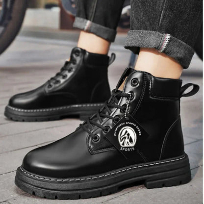 High Top Boots Men's Leather Shoes Fashion Outdoor Ankle Boots for Men Lace-Up Comfortable Male Boots Non Slip Flat Boot Botas