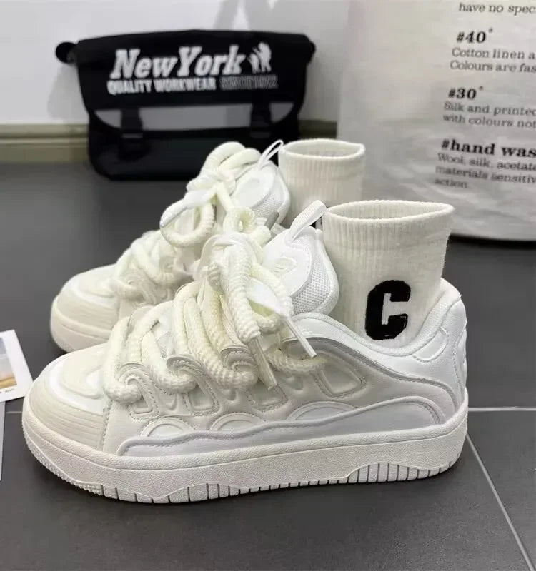 White Fashion Womens Sports Shoes Street Student Casual Platform Sneakers Running Harajuku Comfortable New Ladies Shoes