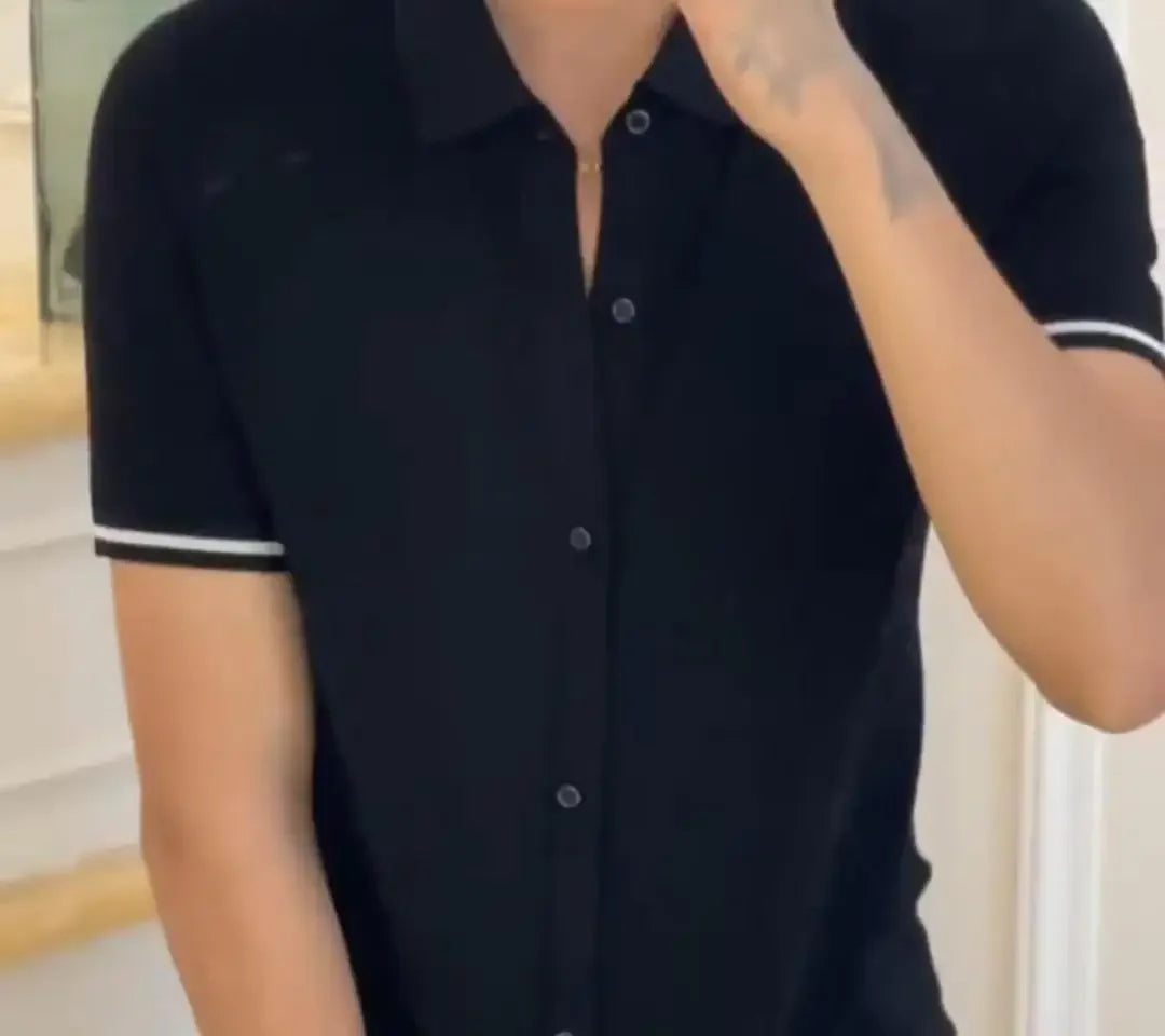 Luxury Fashion Golf Shirts Stripe Lapel Slim Appear Thin Polo T Shirts Business Casual Polo Men's Short Sleeved Top Summer 2025