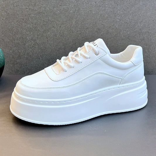 Men's Height Increasing Shoes  New White Fashion Breathable Thick Soled Flat Shoes Trend Versatile Casual Board Shoes man