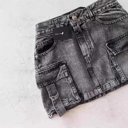 Euphoria Women Vintage Y2K Style High Street Pockets Sexy Skirts 2025 Spring Casual High Waist Vintage Hotsweet Mini Denim Skirt